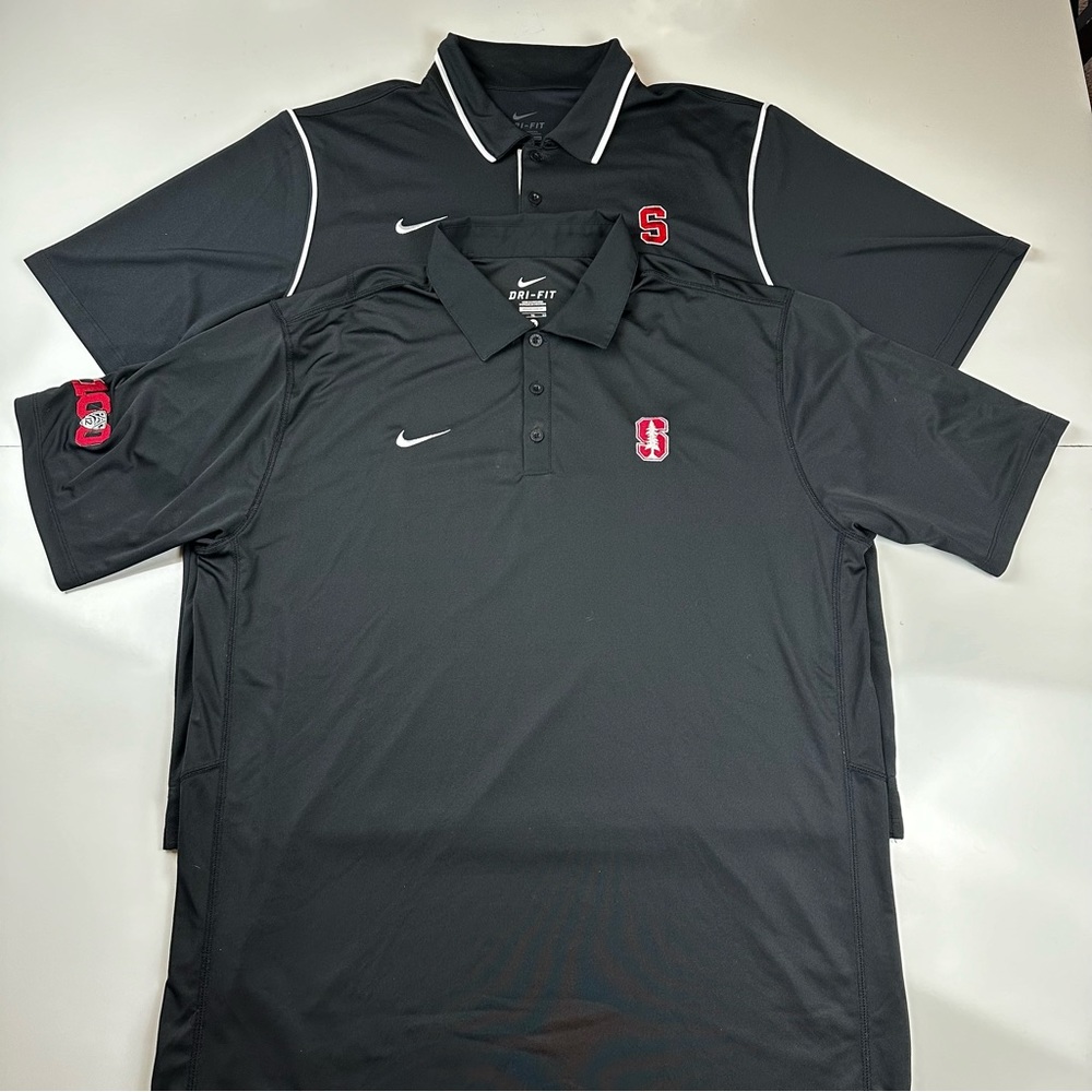 (2) Nike Stanford Cardinal Golf Polo Shirt Black Mens Size XL Active Casual Lot